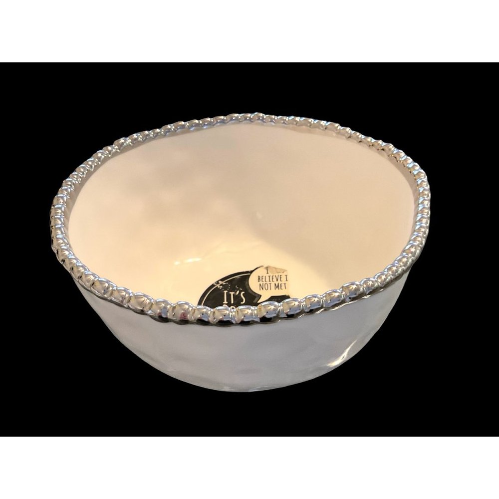 Pampa Bay Titanium Porcelain Salerno Small Serving Bowl White and Silver